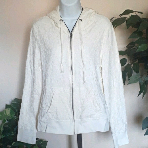 Aeropostale Cream Lace Long Sleeves Hoodie Jacket - Picture 2 of 9